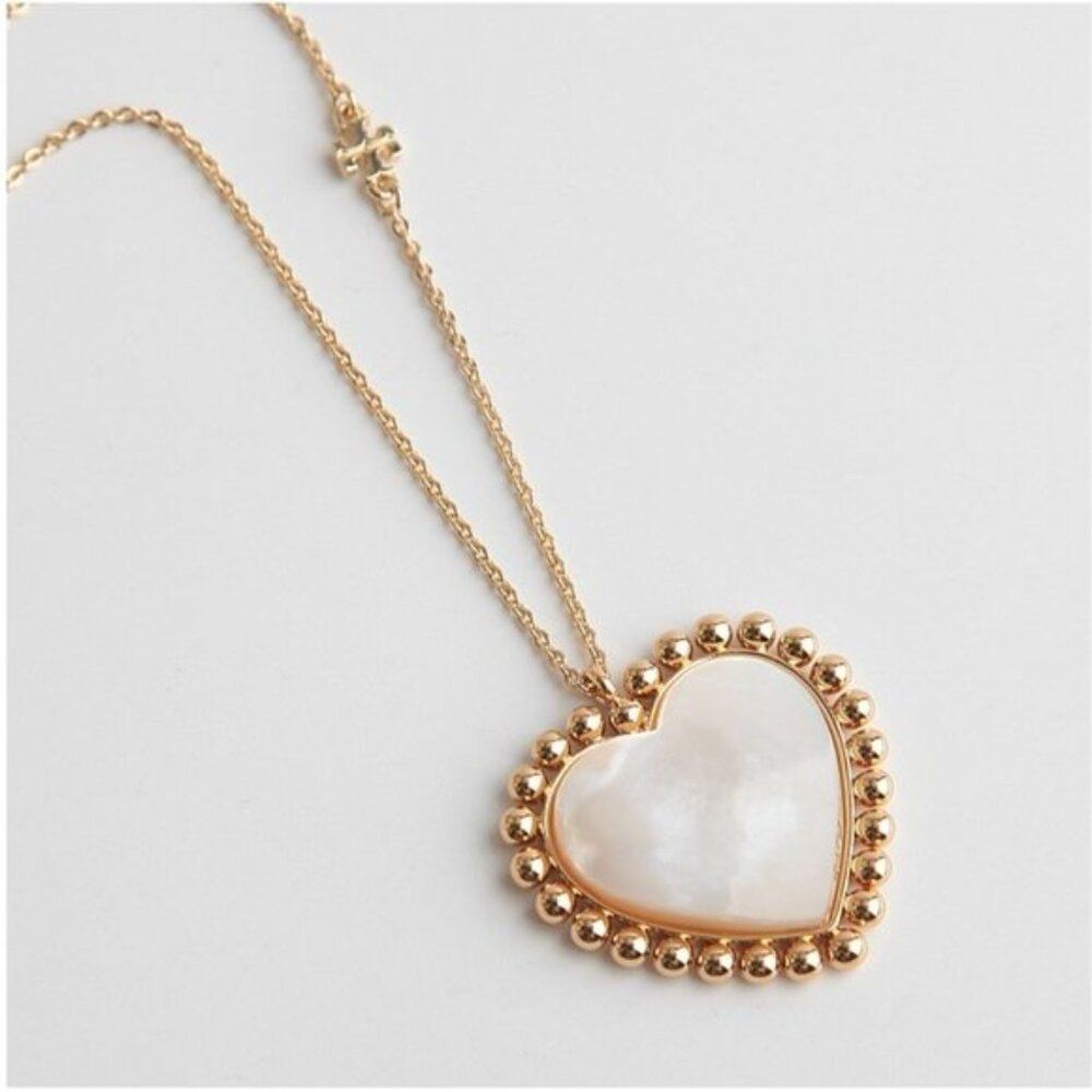 NEW! Tory Burch Gold 'Mother of Pearl' Heart Necklace - Picture 6 of 8